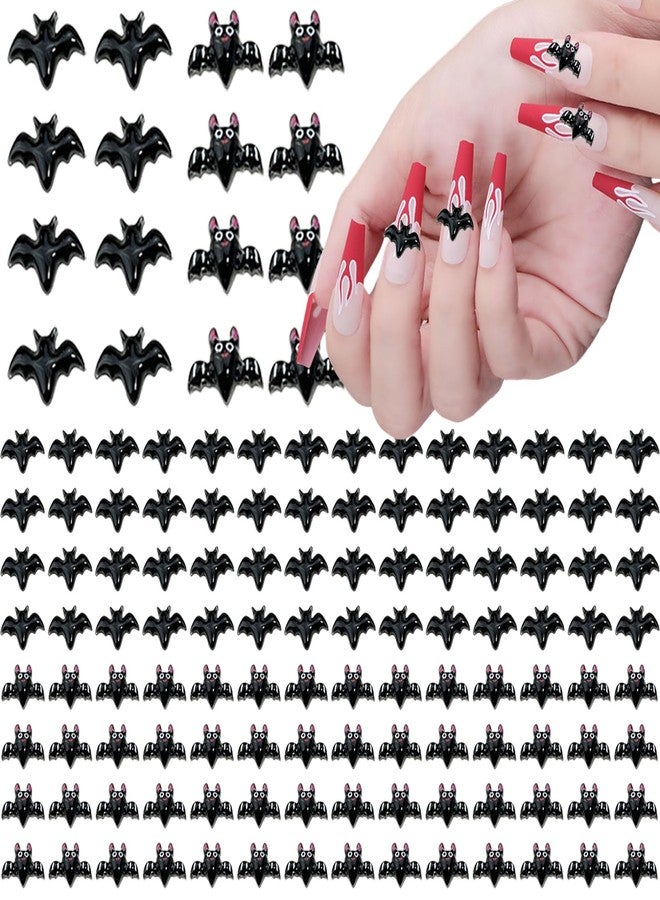 SILPECWEE 120Pcs Halloween Nail Charms Bat Nail Charm and Gems 3D Resin Black Bats Nail Stud Halloween Bat Charms for Nails Design DIY Decoration for Acrylic Nail Art Supplies - Image 1